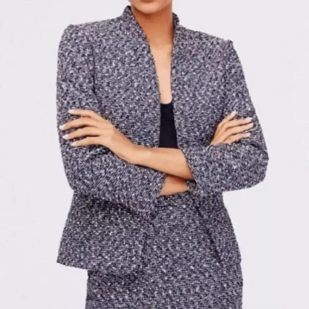 J Crew Going Out Blazer In Navy Blue/Pink Confetti Tweed Women’s 4
